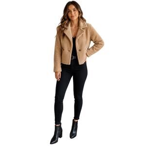 Maison Jules Sherpa Teddy Jacket Beige Button Coat L NWT